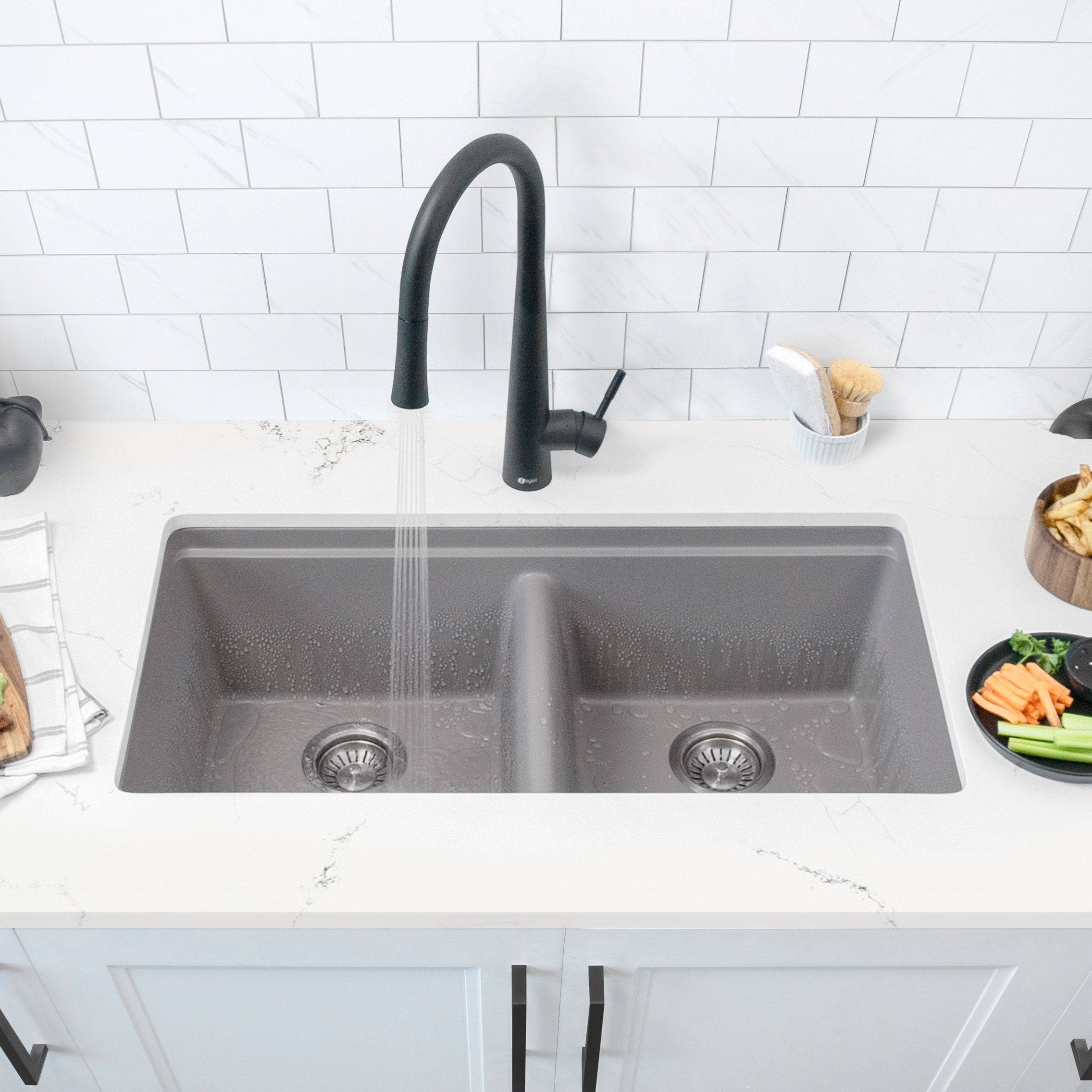 33" Dual Mount Workstation Double Bowl Gray Granite Kitchen Sink