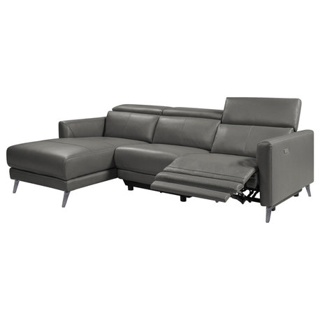 Andria Modern Left Hand Facing Leather Reclining Sectional Sofa, Grey Color