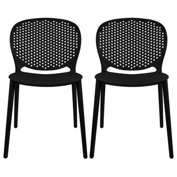 Stackable Plastic Armless Side Dining Chairs Fully Assembled Set of 2, Black