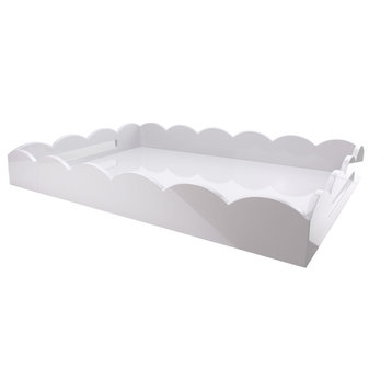 Addison Ross Lacquered Scalloped Tray (White) 26x17