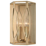 Hudson Valley Lighting - Roswell, 2 Light, Wall Sconce, Aged Brass Finish - Beautiful motifs multiply across Rowell's many facets. This fresh design carves out unique elliptical reliefs at each fixture corner, bringing lively motion to a classic form. Roswell's curvilinear metalwork accentuates the collection's tapered candelabra lamping.