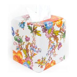 Flower Market Enamel Tissue Box Cover - White | MacKenzie-Childs - Tissue Box Holders