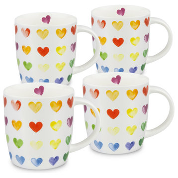 Set of 4 colorful Cast Hearts Bone china Mug