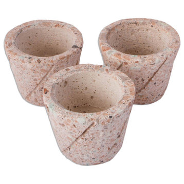 Novica Handmade Plant Stripes Reclaimed Stone Flower Pots (Set Of 3)