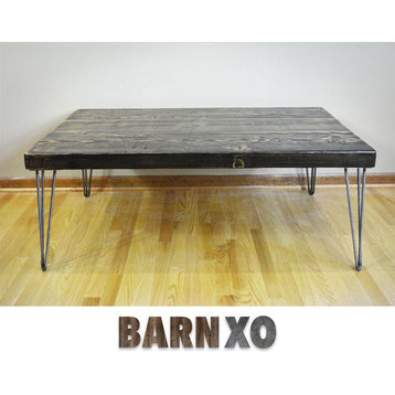 2.5" Thick Coffee Table, Reclaimed Wood, Hairpin Legs, 24x48x18, Natural Wood