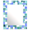 Decorative Mosaic Blue Squares Wall Mirror, 26x36"