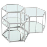 Meridian Furniture - Sei Glass Top Coffee Table With Mirrored Base, Chrome, 3-Piece - This SEI coffee table three-piece set puts you in complete control of the look of your space. Use a single table for a small space, or put together two or more tables for an expanded look when game night requires extra room for you to spread out. The beautiful chrome frame holds a glass top with mirrored base and parallel mirrored bottom shelf. The modular design lets you connect as many tables as you need for a custom solution to your requirements.