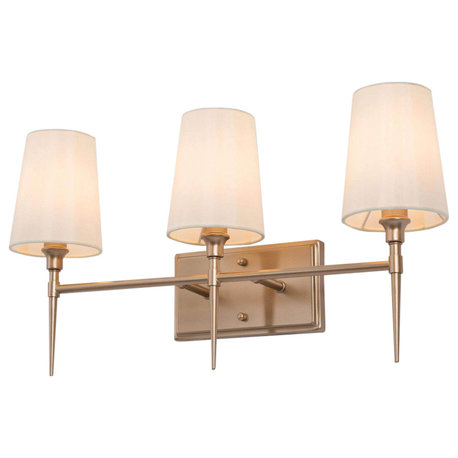 LNC 3-Lights Glod and Traditional Vanity Light With Fabric Shade