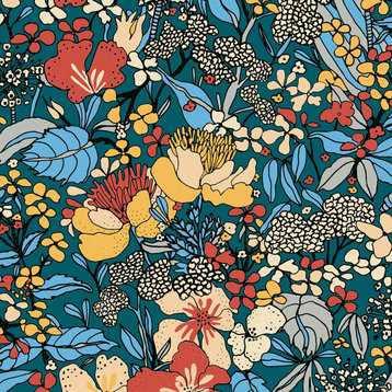 Zetta Blue Floral Riot Wallpaper Sample