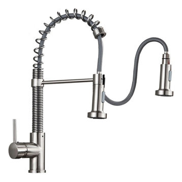 Brushed Nickel Kitchen Faucet Single Handle Pull Out Mixer Crane Deck Mount