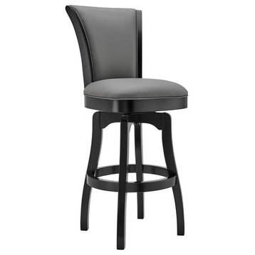 Armen Living Raleigh 26" Faux Leather Swivel Counter Stool in Gray/Black