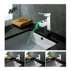 Contemporary Color Changing LED Waterfall Bathroom Sink Faucet - T8005-5 - Bathroom Sink Faucets