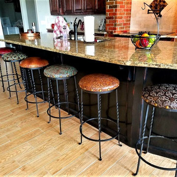 Cast Iron and Leather Bar Stools