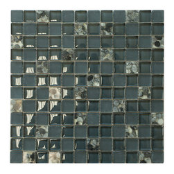 Matte Night Blue & Glossy Grey Sea Shells Glass Mosaic Tiles (Square Pattern) - Home Accessories & Decor