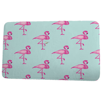 Palm Beach Flamingo Fanfare Martini Animal Print Bath Mat, Aqua, 17"x24"
