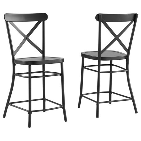 Camille 2-Piece Counter Stool Set, Matte Black 2 Stools