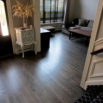NESCONSET:  RED OAK REFINISHED WITH DRIFTWOOD STAIN + 3 COATS TRAFFIC HD SATIN