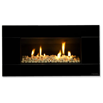 ESCEA Indoor Gas Satin Black Fireplace - Ferro Front, W/ Fuel Bed, W/O Flue Bend