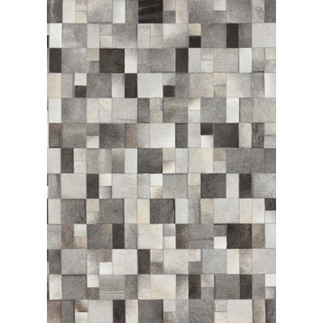 Linie Modern Leather Rug, Hair Hide Patches, Gray, 5'7"X7'9"