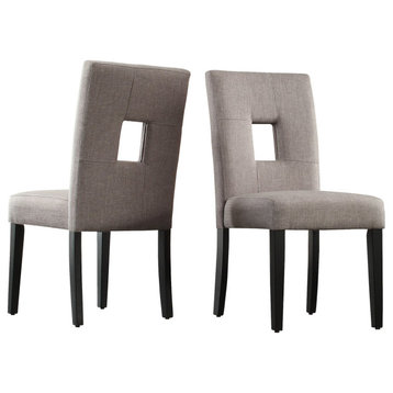 2 Pack Dining Chair, Rubberwood Frame With Linen Seat & Keyhole Back, Gray
