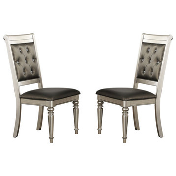 Dining Chairs With Tufted Back, Silver(Set Of 2)