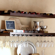 wine shelves in dining room