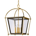 Hudson Valley Lighting - Hollis, 18" Pendant, Aged Brass Finish, Clear Glass Shade - Chic on strong, Hollis embraces the elemental beauty of an obsidian iron frame with the sleek feminine elegance of faceted metalwork. Shining panes of clear glass reflect the warm glow of Hollis's clustered candlesticks. The collection's striking contrasts bring fresh glamour to the treasured lantern motif.