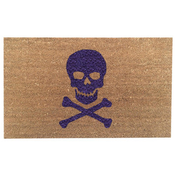 Hand Painted "Keep Out" Doormat, Jelly Dark Purple, Skull and Bones Only