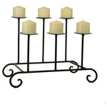 Lareod Import Co. - Laredo Iron Fireplace Candle Holder, Six Pillar, 13 5/8" High - Laredo Iron Fireplace Candle Holder, Six Pillar-13 5/8 Inches High by 19 Inches Wide. 9 7/8 Inches Deep. Plate Measurement is 3.75 Inches in Diameter. Painted Dark Bronze. Candles Not Included. Solid Iron Construction. Take into account the amount of clearance you would need with a candle on it. Minimum of 18 inches.