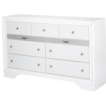Modern Dresser, 7 Storage Drawers With 2 Jewelry Compartments, White Finish