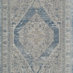 Rugs America - Rugs America Milford MD35B Transitional Vintage Stonewash Windsor Rugs, 8'x10' - Fall in love with your space by adding our striking Stonewash Windsor area rug, displaying a dreamy color palette of white, baby blue, and cream for an ethereal feel. The creatively placed negative space forms a center diamond, surrounded on either side by an intricate, timeless carpet design flowing with traditional motifs and stunning linework. Room decor such as reflective furnishings and silvery accents create a theme of opulent luxury, while its incredibly soft and thick layer offers unprecedented levels of comfort and durability.Features