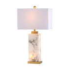 Elizabeth 27.5" Alabaster LED Table Lamp, White, Gold Leaf