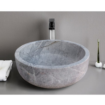 Natural Stone Sirius Silver Marble Vessel Sink Polished, D16", H6"