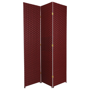 7' Tall Woven Fiber Room Divider, Red/Black, 3 Panel