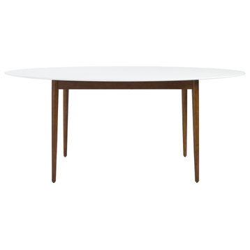 Modern Walnut and White Oval Dining Table