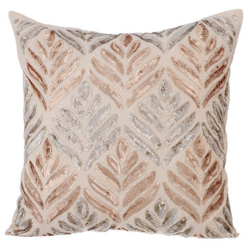 Ivory Decorative Pillow Covers 14"x14" Silk, Ageing Copper Foil