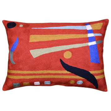 Lumbar Accent Pillow Cover Orange Kandinsky Elements Hand Embroidered Wool 14x20