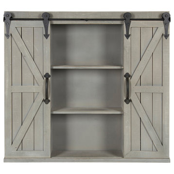 Cates Decorative Wood Wall Storage Cabinet with Sliding Barn Doors, Gray 2 Doors