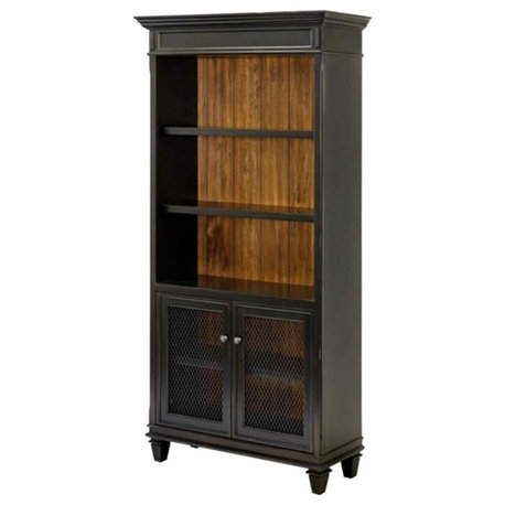 Hartford Wood Bookcase With Doors Storage Cabinet Office Shelves Black