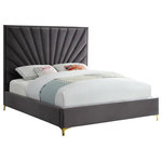 Meridian Furniture - Eclipse Velvet Bed, Gray, Full - Turn up the wow factor in your bedroom with this Eclipse Full Bed from Meridian Furniture. Stunning velvet upholstery in a posh grey color brings rich elegance and style to your space. A fan-like shell pattern on the headboard is achieved with channel tufting, which keeps the padded headboard plump and full, so it supports your back while you sit up in bed, binging on your favorite shows. Metal legs finish off this bed's luxe look, giving it a modish slant.