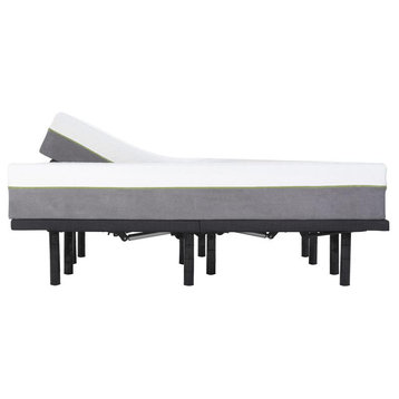 Pemberly Row Modern Metal/Fabric Gel Mattress & P Adjustable Bed in White