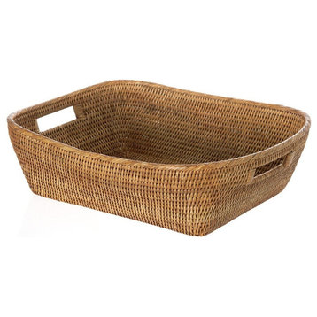 La Jolla  Handwoven Oblong Rattan Storage and Shelf Basket, Honey-Brown