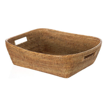 La Jolla Handwoven Oblong Rattan Storage and Shelf Basket, Honey-Brown