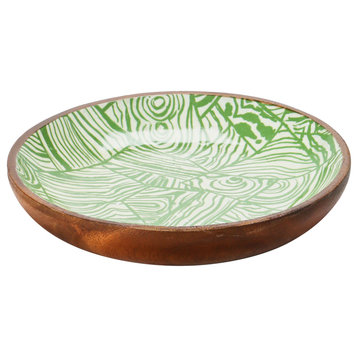 Enameled Acacia Wood Bowls With Print, 3-Piece Set