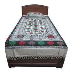 Mogul Interior - Indian Bed Cover Floral Printed Cotton Bedding Bedspread Twin Sz - Quilts And Quilt Sets