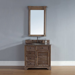 36 inch Bathroom Vanity in Driftwood Finish, Tropical Brown Granite Top - Bathroom Vanities And Sink Consoles