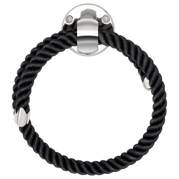 Nautiluxe Collection Nautical Towel Ring, Black Rope and Chrome