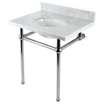 Kingston Brass - KVBH3022M86 30" Console Sink with Brass Legs (8-Inch, 3 Hole) - With a beautiful carrara marble counter top, this console sink set is a long lasting, durable, and elegant addition to your bathroom. A fabulous alternative where space is limited or tight, making them friendly for the whole family. With different shades and natural designs, otherwise known as veining, no two sinks will be alike. Also for your convenience, anti-slip rubber pads are included with the brass legs to ensure steadiness. Water supply kit, drain assembly, and the faucet are sold separately.