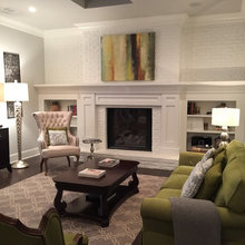 Painted brick fireplace wall