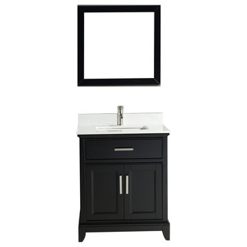 Vanity Art Bathroom Vanity Set With Engineered Marble Top, 30", Espresso, Standard Mirror